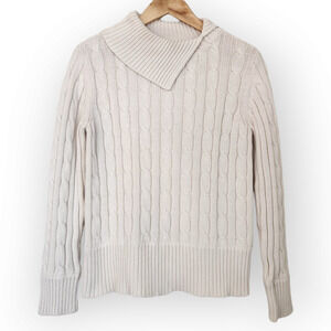 Liz Claiborne White Asymmetrical Mock Neck Cable Knit Sweater M